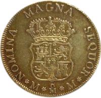 reverse of 4 Escudos - Carlos III (1760 - 1761) coin with KM# 140 from Mexico. Inscription: NOMINA MAGNA SEQUOR