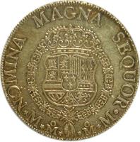 reverse of 8 Escudos - Carlos III (1761) coin with KM# 154 from Mexico. Inscription: NOMINA MAGNA SEQUOR