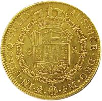 reverse of 8 Escudos - Carlos IV (1789 - 1790) coin with KM# 157 from Mexico. Inscription: IN UTROQ ...