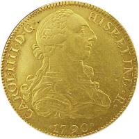 obverse of 8 Escudos - Carlos IV (1790) coin with KM# 158 from Mexico. Inscription: CAROL IIII D G ...