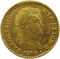 obverse of 1 Escudo - Fernando VII (1814 - 1820) coin with KM# 122 from Mexico. Inscription: HISP ET IND R FERDIN VII D G