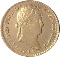 obverse of 2 Escudos - Fernando VII (1814 - 1821) coin with KM# 134 from Mexico. Inscription: FERDIN VII D G...