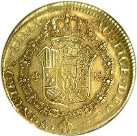 reverse of 4 Escudos - Fernando VII (1814 - 1820) coin with KM# 146 from Mexico. Inscription: IN. UTROQ. FELIX. AUSPICE. DEO