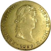 obverse of 8 Escudos - Fernando VII - Guadalajara Royalist Coinage (1821) coin with KM# 164 from Mexico.