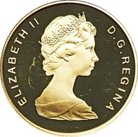 obverse of 100 Dollars - Elizabeth II - International Year of Peace (1986) coin with KM# 152 from Canada. Inscription: ELIZABETH II D•G•REGINA