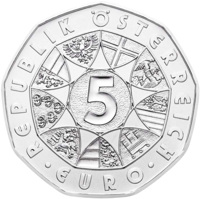 obverse of 5 Euro - Arctic Adventure (2014) coin with KM# 3231a from Austria. Inscription: REPUBLIK ÖSTERREICH 5 · EURO ·