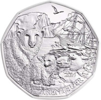 reverse of 5 Euro - Arctic Adventure (2014) coin with KM# 3231a from Austria. Inscription: ABENTEUER ARKTIS 2014