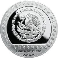 obverse of 100 Pesos / 1 Onza - Xochipilli (1992) coin with KM# 562 from Mexico. Inscription: ESTADOS UNIDOS MEXICANOS 1 ONZA DE PLATA LEY 0.999