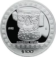 reverse of 100 Pesos / 1 Onza - Brasero efigie (1992) coin with KM# 563 from Mexico. Inscription: 1992 Mo BRASERO EFIGIE $100