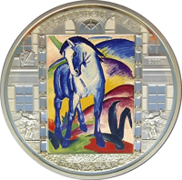 reverse of 20 Dollars - Elizabeth II - Masterpieces of Art Series - Blue Horse I by Franz Marc (2011) coin with KM# 1403 from Cook Islands. Inscription: MASTERPIECES OF ART 2011 FRANZ MARC