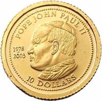 reverse of 10 Dollars - Pope John Paul II (2003) coin from Liberia. Inscription: POPE JOHN PAUL II 1978 2003 10 DOLLARS