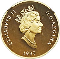 obverse of 100 Dollars - Elizabeth II - 50th Anniversary of Newfoundland Unity (1999) coin with KM# 341 from Canada. Inscription: ELIZABETH II D·G·REGINA 1999