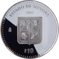 reverse of 10 Pesos - Sonora - Silver Proof Issue (2004) coin with KM# 685 from Mexico. Inscription: ESTADO DE SONORA 2004 Mo $10