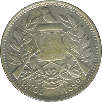 obverse of 1 Real (1899) coin with KM# 172 from Guatemala. Inscription: LIBERTAD 15 DE SETIEMBRE DE 1821 0,750 1899