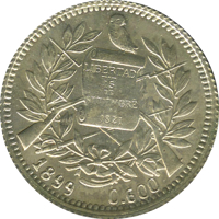 obverse of 1 Real (1899) coin with KM# 173 from Guatemala. Inscription: LIBERTAD 15 DE SETIEMBRE DE 1821 1899 0,600