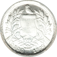 obverse of 1 Real (1899) coin with KM# 174a from Guatemala. Inscription: LIBERTAD 15 DE SETIEMBRE DE 1821 0,500 1899