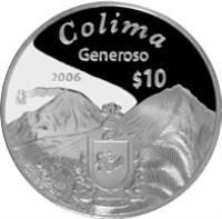 reverse of 10 Pesos - Colima - Silver Proof Issue (2006) coin with KM# 776 from Mexico. Inscription: COLIMA GENEROSO Mo 2006 $10