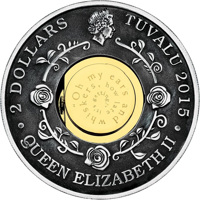 obverse of 2 Dollars - Elizabeth II - 150th Anniversary of Alice’s Adventures in Wonderland (2015) coin with KM# 269 from Tuvalu. Inscription: 2 DOLLARS TUVALU 2015 IRB · QUEEN ELIZABETH II ·