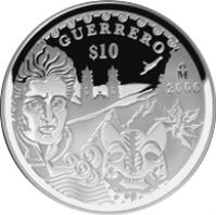 reverse of 10 Pesos - Guerrero - Silver Proof Issue (2006) coin with KM# 790 from Mexico. Inscription: GUERRERO $10 Mo 2006