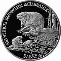 reverse of 20 Roubles - Belarusian National Parks and Nature Reserves - Berezinsky Biosphere Nature Reserve. Beaver (2002) coin with KM# 45 from Belarus. Inscription: БЯРЭЗІНСКІ БІЯСФЕРНЫ ЗАПАВЕДНІК БАБЁР