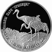 reverse of 20 Roubles - Belarusian National Parks and Nature Reserves - Prypiatsky National Park. Common Crane (2004) coin with KM# 73 from Belarus. Inscription: НАЦЫЯНАЛЬНЫ ПАРК 