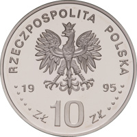 obverse of 10 Złotych - Polish soldier on the fronts of World War II - Berlin 1945 (1995) coin with Y# 287 from Poland. Inscription: RZECZPOSPOLITA POLSKA mw ZŁ 10 ZŁ 1995