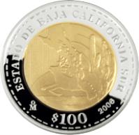 reverse of 100 Pesos - Baja California Sur - Gold & Silver Proof Issue (2006) coin with KM# 864 from Mexico. Inscription: BAJA CALIFORNIA SUR Mo 2006 $100