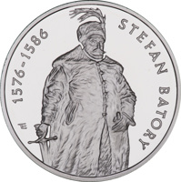 reverse of 10 Złotych - Stefan Batory (1576 - 1586) (1997) coin with Y# 326 from Poland. Inscription: 1576-1586 STEFAN BATORY TE