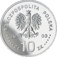 obverse of 10 Złotych - Jan II Kazimierz (1648 - 1668) (2000) coin with Y# 400 from Poland. Inscription: RZECZPOSPOLITA POLSKA mw 2000 ZŁ 10 ZŁ