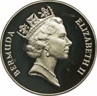 obverse of 25 Dollars - Elizabeth II - Shipwreck of San Antonio (1988) coin with KM# 63 from Bermuda. Inscription: BERMUDA ELIZABETH II