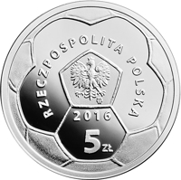 obverse of 5 Złotych - Legia Warszawa (2016) coin with Y# 948 from Poland. Inscription: RZECZPOSPOLITA POLSKA mw 2016 5 ZŁ