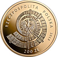 obverse of 200 Złotych - Witold Lutosławski (2013) coin with Y# 872 from Poland. Inscription: RZECZPOSPOLITA POLSKA 2013 mw 200 ZŁ