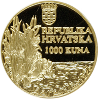 reverse of 1000 Kuna - Crna roda (1997) coin with KM# 72 from Croatia. Inscription: REPUBLIKA HRVATSKA