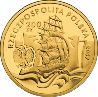 obverse of 200 Złotych - Konrad Korzeniowski/Joseph Conrad (1857-1924) (2007) coin from Poland. Inscription: RZECZPOSPOLITA POLSKA 2007 200 ZŁ mw