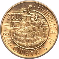 reverse of 10 Scudi - Liberty (1978) coin with KM# 88 from San Marino. Inscription: REPUBBLICA DI S.MARINO ·1978· SCUDI 10