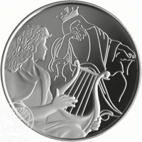 reverse of 1 New Sheqel - Biblical art coin series: David playing for Saul (2014) coin with KM# 515 from Israel.