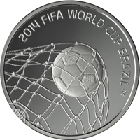 reverse of 1 New Sheqel - 2014 FIFA World Cup Brazil (2013) coin with KM# 512 from Israel. Inscription: 2014 FIFA WORLD CUP BRAZIL ™