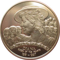 reverse of 1000 Dobras - Diana - Queen of the Hearts (1997) coin with KM# 85a from São Tomé and Príncipe. Inscription: DIANA QUEEN OF THE HEARTS 1981-1997