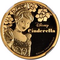 reverse of 25 Dollars - Elizabeth II - Cinderella (2015) coin from Niue. Inscription: Disney Cinderella ©Disney 1/4 oz 9999 Gold