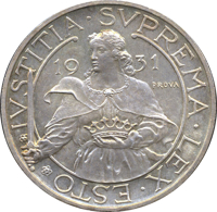 obverse of 10 Lire (1931) coin with KM# Pr3 from San Marino.