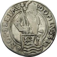 obverse of Snaphaanschelling (1581 - 1795) coin from Spanish Netherlands. Inscription: DOMIN . SER - VA . NOS . PERIMVS