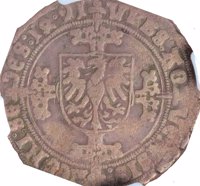 reverse of 1 Mariengroschen (1491) coin from German States. Inscription: VRBS:AQ | VЄnSIS: | RЄGnI:SЄ | CЄS:1Ω91