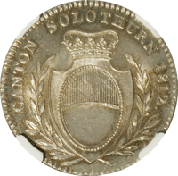 obverse of 1 Frank (1812) coin with KM# 70 from Swiss cantons. Inscription: CANTON SOLOTHURN 1812