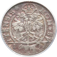 obverse of 1 Schilling (1623 - 1673) coin with KM# 15 from Swiss cantons. Inscription: : MON· SV ITENSIS·