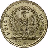 obverse of 4 Baiocchi (1848 - 1849) coin with KM# 24 from Italian States. Inscription: DIO E POPOLO R