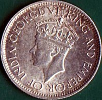 obverse of 50 Cents - George VI (1942) coin with KM# 114 from Ceylon. Inscription: GEORGE VI KING AND EMPEROR OF INDIA.