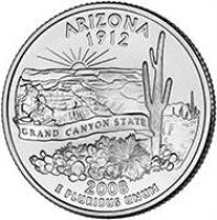 reverse of 1/4 Dollar - Arizona - Washington Quarter (2008) coin with KM# 423 from United States. Inscription: ARIZONA 1912 GRAND CANYON STATE 2008 E PLURIBUS UNUM