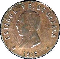 obverse of 5 Centavos - Provisional Government (1915) coin with KM# 719 from Mexico. Inscription: * ESTADO L. Y S. DE OAXACA * 1915