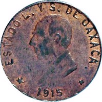 obverse of 5 Centavos - Provisional Government (1915) coin with KM# 720 from Mexico. Inscription: ESTADO L. Y S. DE OAXACA *1915*