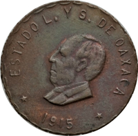 obverse of 5 Centavos - Provisional Government (1915) coin with KM# 721 from Mexico. Inscription: ESTADO L. Y S. DE OAXACA *1915*